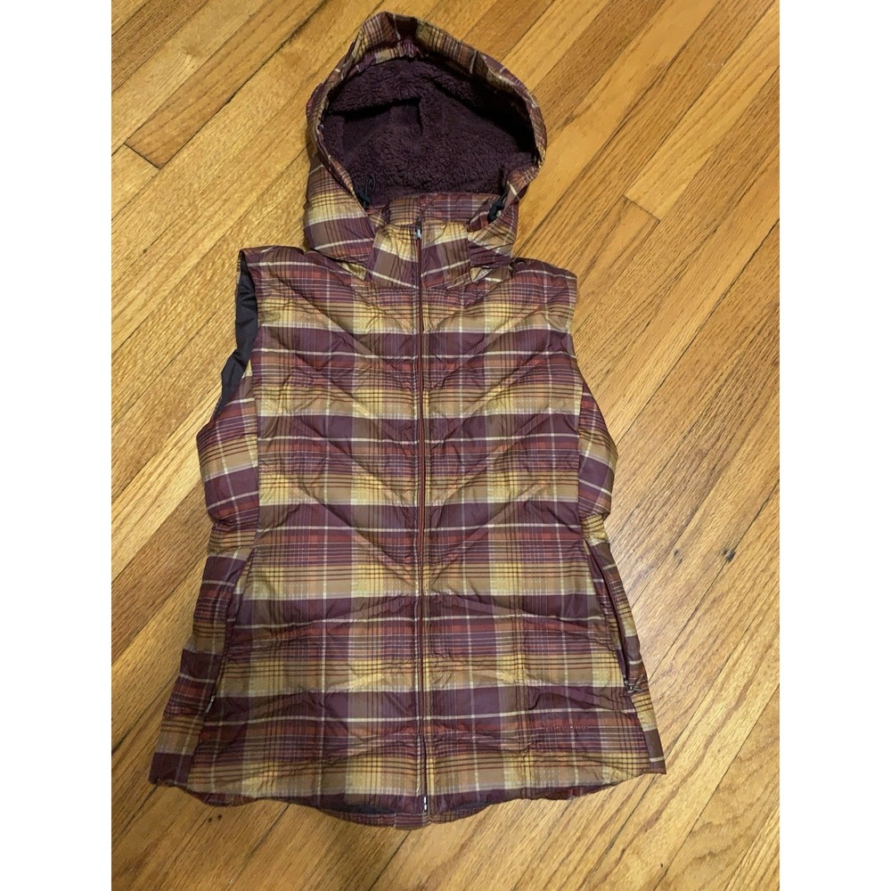 Patagonia Worn Wear Womens M Down With It Vest Goose Down Hooded Plaid Retro